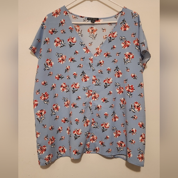 Hilary Radley Blue And Red Floral Blouse - Picture 1 of 4